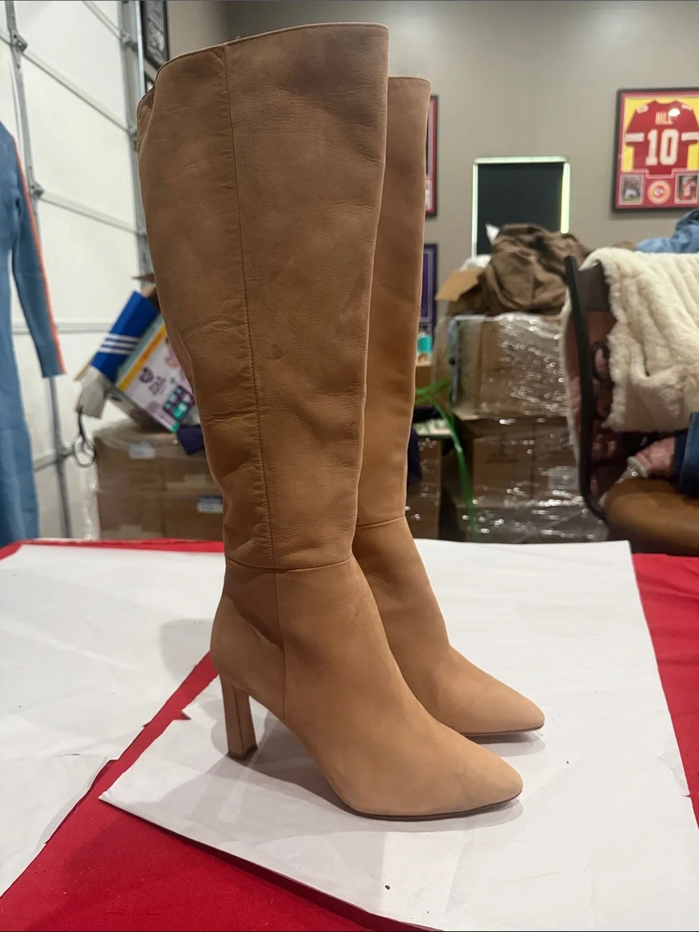 ANTONIO MELANI Tan Over-the-Knee Pointed Toe Heel Boots